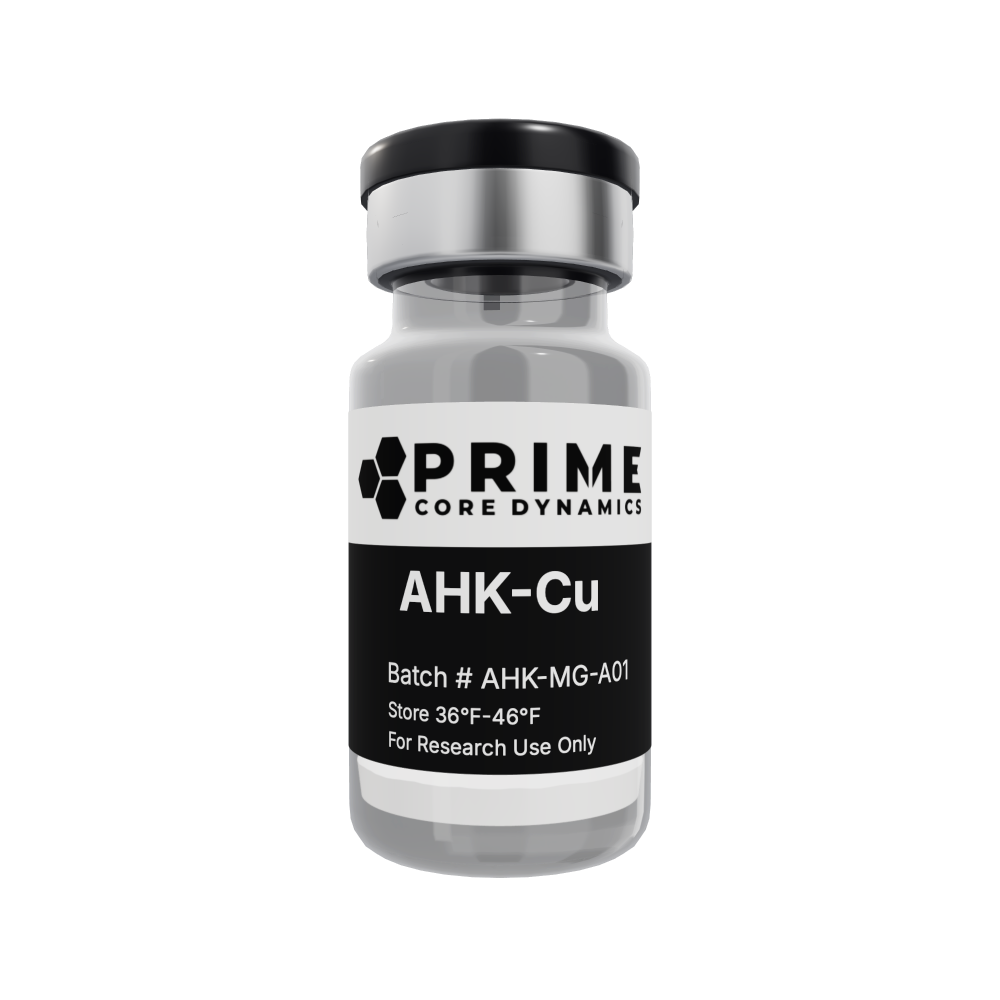 AHK-CU 50mg lyophilized powder in a sealed glass vial.