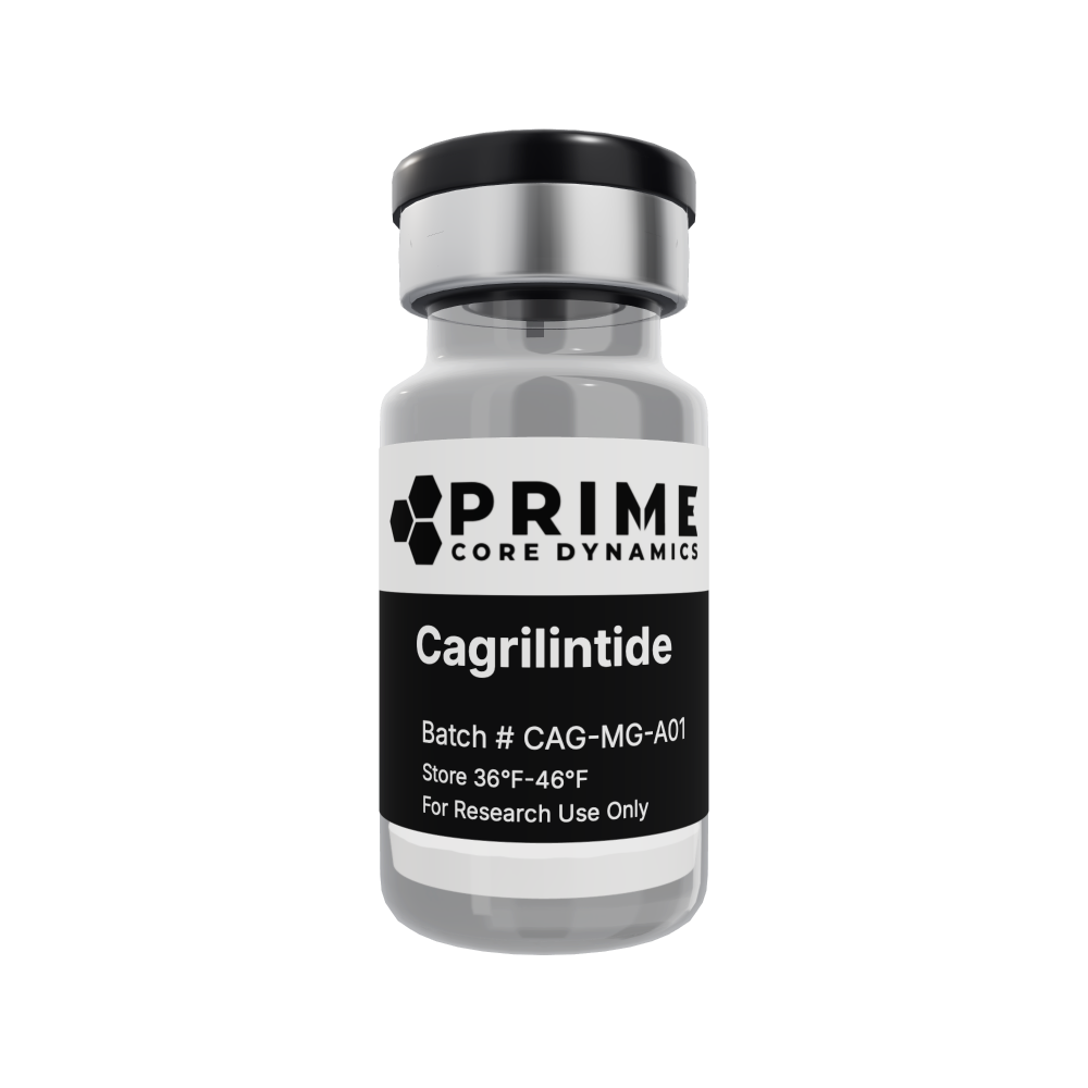 Cagrilintide 10mg lyophilized powder in a sealed glass vial.