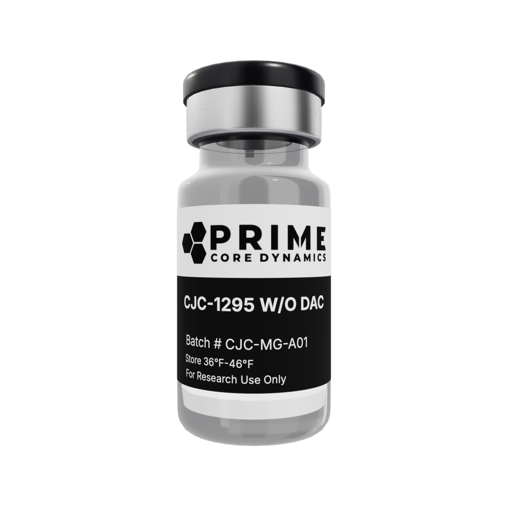CJC-1295 without DAC 10mg lyophilized powder in a sealed glass vial.