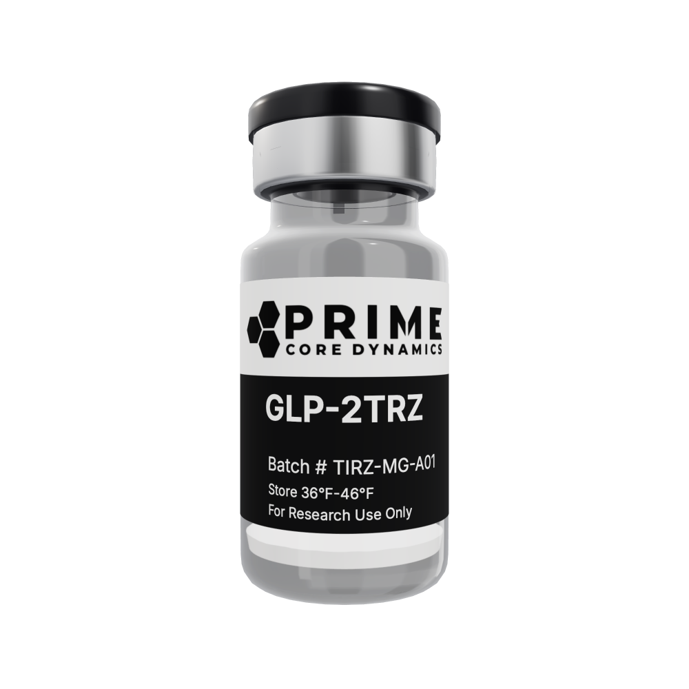 GLP-2TRZ 20mg lyophilized powder in a sealed glass vial.