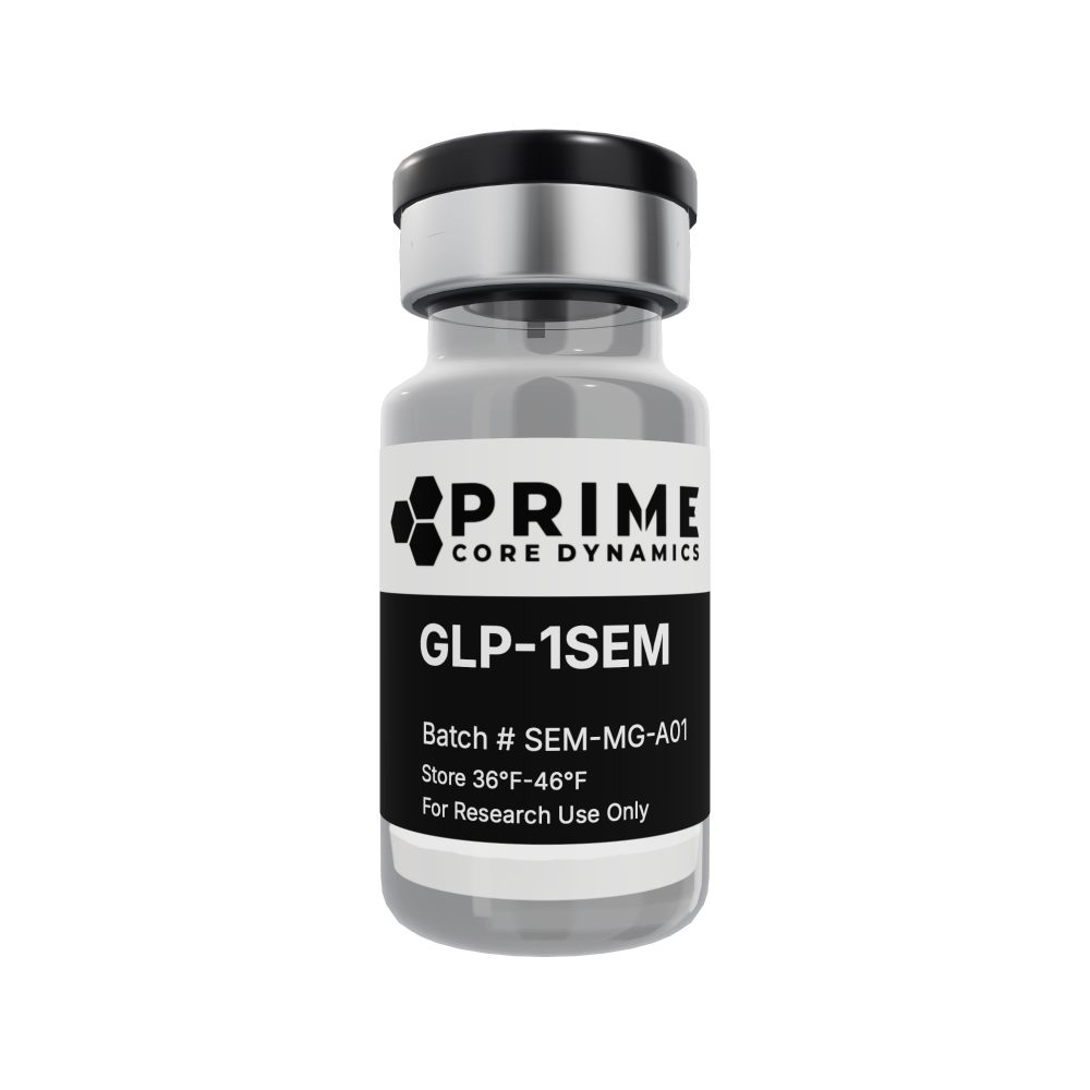 GLP-1SEM 5mg lyophilized powder in a sealed glass vial.
